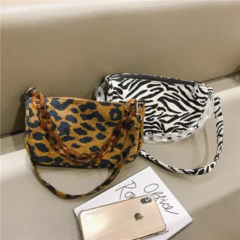 

Leopard Zebra Pattern Acrylic Chain Small PU Leather Shoulder Bags for Women 2020 Branded Handbags Women's Trend Hand Bags