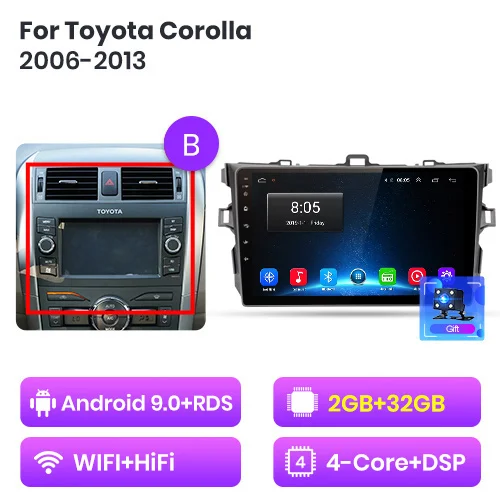 Junsun V1 2G+ 32G Android 9,0 DSP для Toyota Corolla 2006-2013 автомобильный Радио Мультимедиа Видео плеер навигация gps RDS 2 din dvd - Цвет: wifi(2-32G).G