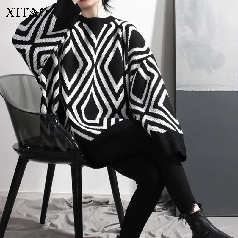 

XITAO Knitted Striped Sweater Fashion 2020 Spring Small Fresh Full Sleeve Pullover Patchwork Goddess Fan Casual Sweater DMY2837