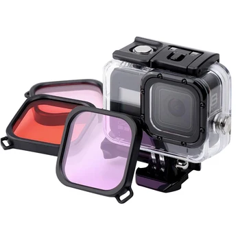 

45M Waterproof Case Filter Diving Swimming Protective Shell Purple Pink Red Len Filter for GoPro Hero 8 Black Action Camera