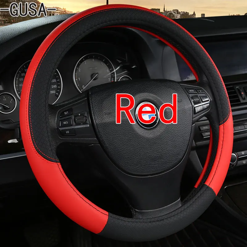 Высокое качество воловья кожа верхний слой ручной работы Швейные чехлы на руль защита для Ford Focus/Kuga - Название цвета: red