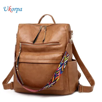 

Women's Backpack Vintage Leather Fashion School Backpacks Female Mochila Mujer Casual Large Capacity Women Rucksack Dropshipping