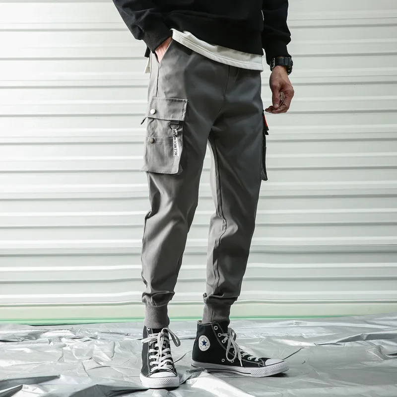Хип-хоп мужские панталоны hombre off white kpop повседневные брюки карго обтягивающие спортивные брюки джоггеры modis уличные брюки harajuku - Цвет: gray