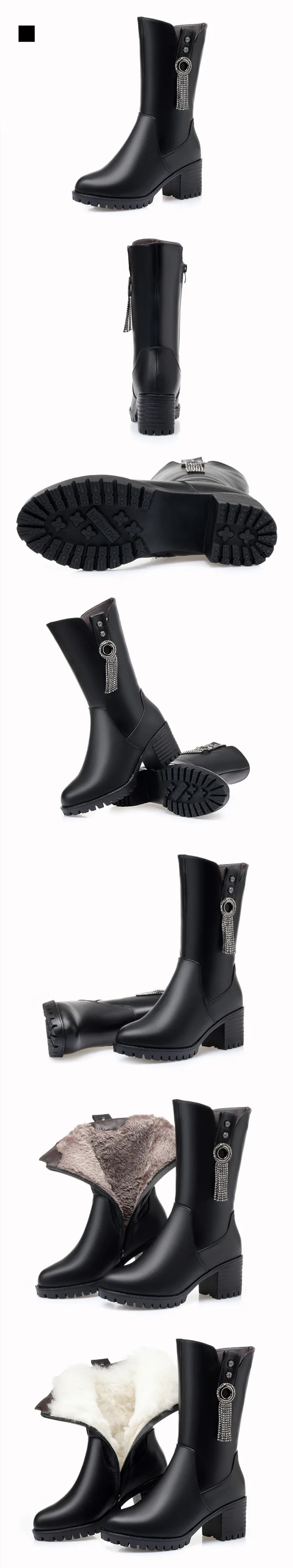 GKTINOO Genuine Leather Women Long Boots High Heels Fashion Platform Tassel Boots Female Natural Wool Winter Boots Women Shoes