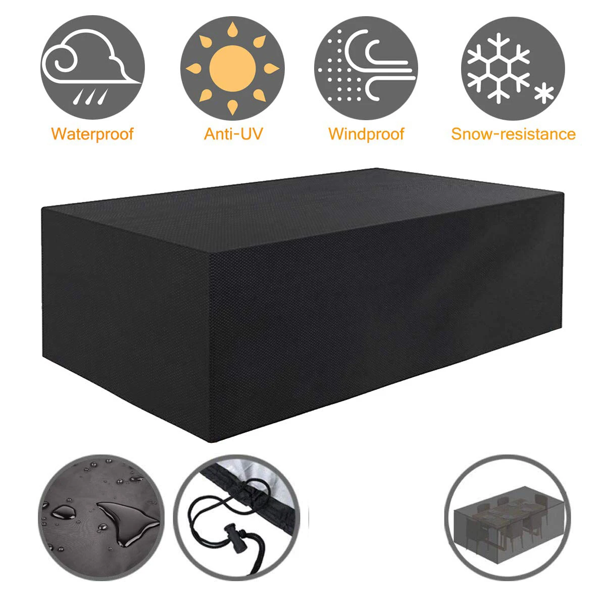 Cubiertas de Muebles De Jardín a prueba de viento, impermeables, lluvia, nieve, polvo, a prueba de viento, tela Oxford Anti-UV, césped y jardín, fundas de muebles para exterior