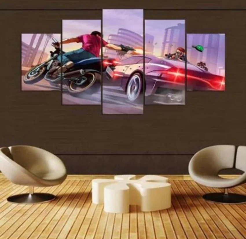 

No Framed Canvas 5Pcs Grand Theft Auto Car Wall Art Posters Pictures Paintings Home Decor Accessories Living Room Decoration