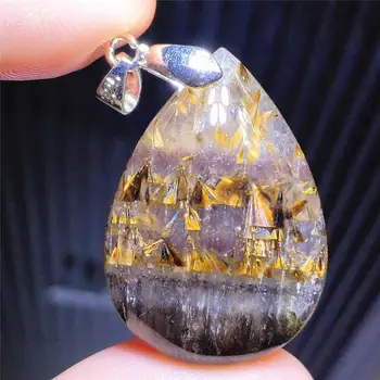 

Natural Cacoxenite Gold Rutilated Quartz Pendant 30x21x7mm Canada Auralite 23 Water Drop Women Men Necklace AAAAA