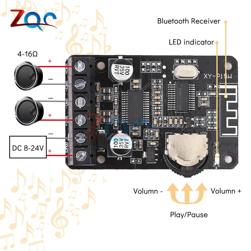 10 Вт/15 Вт/20 Вт/30 Вт/40 Вт стерео bluetooth усилитель доска 12 V/24 V Высокое Мощность цифровой модуль усилителя XY-P15W