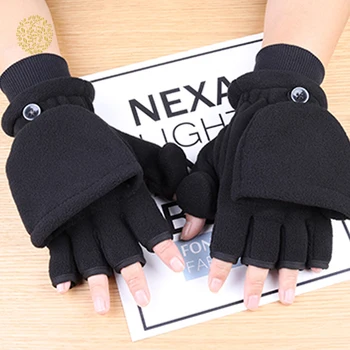

Winter Outdoor Fietsen Warme Handschoenen Polar Fleece Half Vinger Flip Handschoenen Anti-slip Touchscreen Mittens DWH5