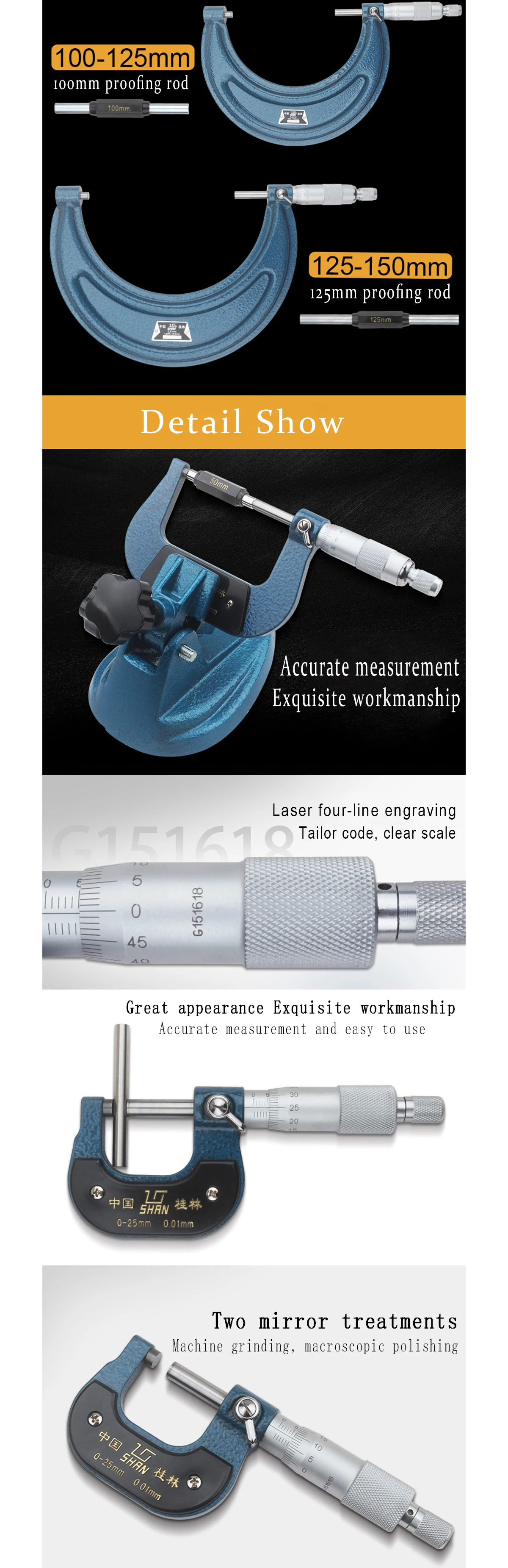 Outside Micrometer 25-50mm high precision 0.001 spiral micrometer instrument caliper centimeter outside micrometers