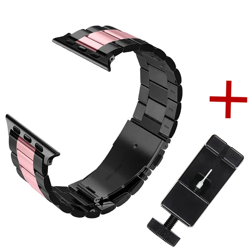 Black Pink Металлический браслет Joyozy для часов iWatch серии 4 5 44 мм 40 мм из нержавеющей стали для часов Apple Watch 42 мм 38 мм 1/2/3/4 - Цвет ремешка: Black Pink