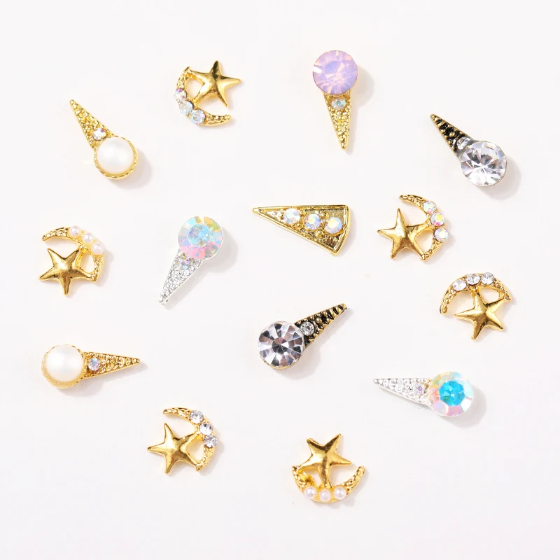 

5 PCS Metal 3D Nails Jewelry Decorations Mixed Shape Crystal Nail Art Rhinestones Star Moon Nail Rivet Studs Nail Accessories