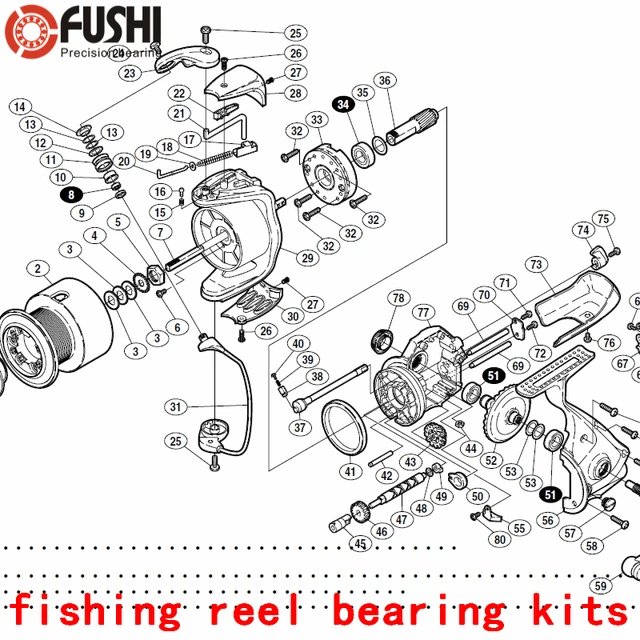 Fishing Reel Ball Bearings Kits For Shimano 02 ultegra 6000pg & 8000pg  (Total 4 Pcs) Number: 8*1 34*1 51*2 A-RB Bearing Kit - AliExpress