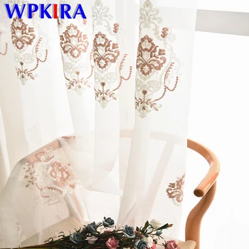 

Coffee color Cotton Wire Vase Embroidered White Tulle Curtain for Living room Bedroom Sheer Voile Window Curtain Rideaux Cortina