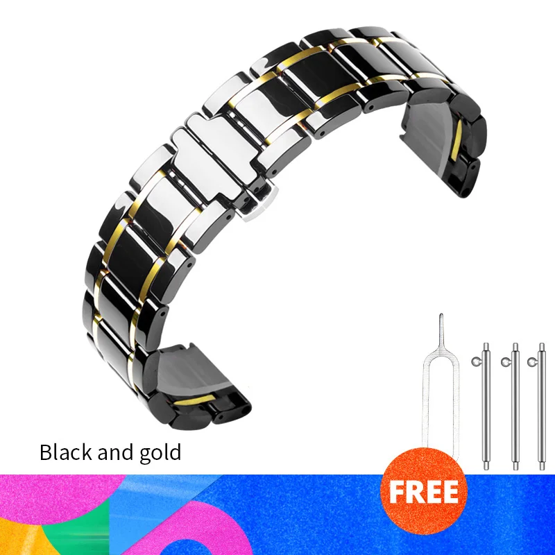 Black and gold 22 мм керамический ремешок для huawei watch GT 2 для samsung gear S3 Frontier Galaxy Watch 46 мм Гладкий керамический сменный ремешок - Цвет: Black and gold
