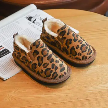 

Children's Suede Leopard Snow Boots Kids Plus Velvet Boots Winter New Baby Girls Boys Thick Cotton Boots B308