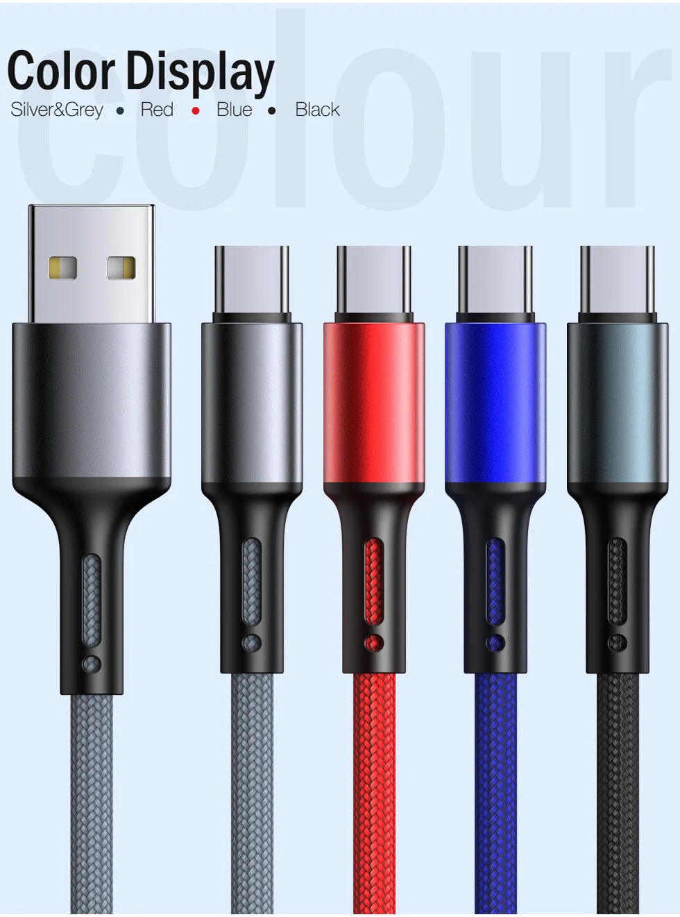 USB Type C Cable For Samsung Xiaomi Redmi Huawei POCO Sony Mobile Phone Cord Fast Charge Wire Short Long 2m 3m Data Charger USBC samsung phone charger cable