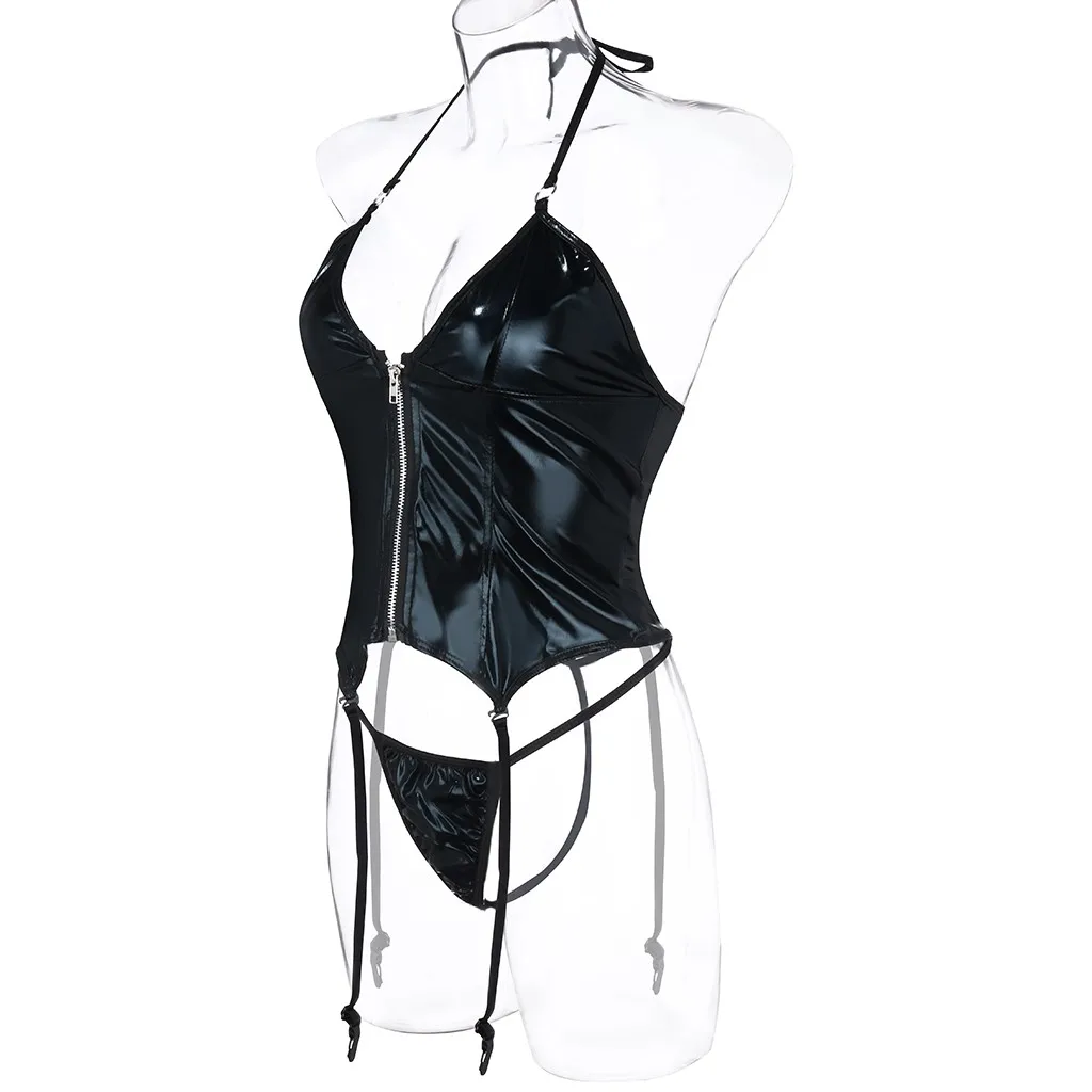 Erotic Latex Lingerie Garters Set For Women women underwear sexy lingerie latex bodysuit