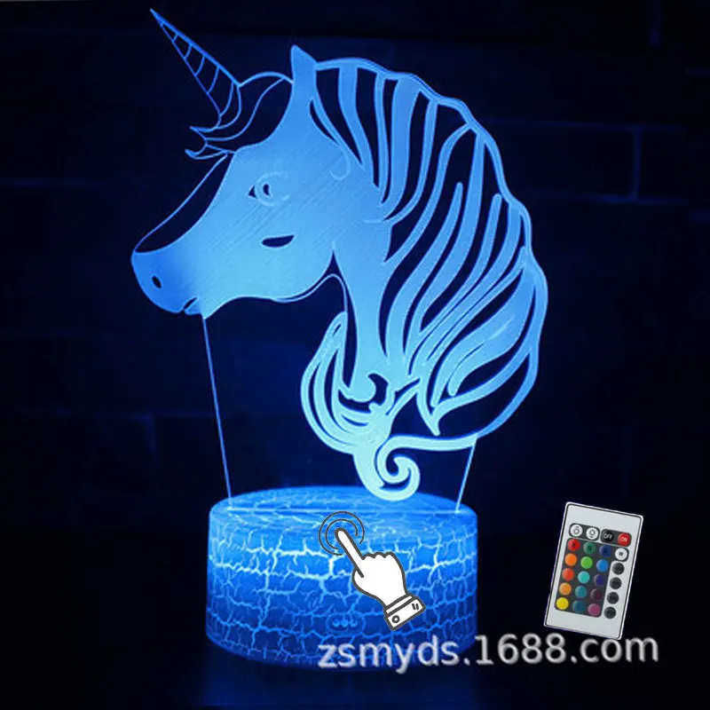 3D иллюзия Единорог 7 цветов светодиодный пульт дистанционного управления игрушки сенсорный спящий Ночной светильник животного светится в темноте игрушка подарок на день рождения - Цвет: 4