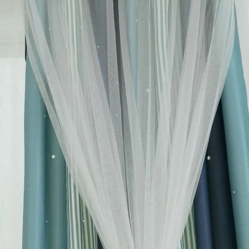 Затемненные оранжевые и серые шторы Градиент двойной слой звезды для гостиной прозрачная ткань детская комната пользовательские драпировка X616#30 - Цвет: Tulle and Cloth 02