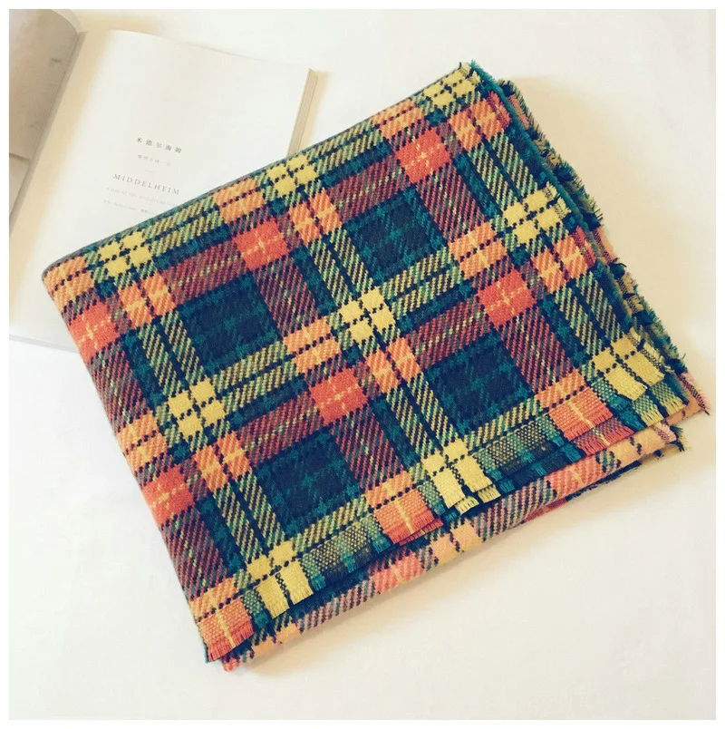 Yellow green plaid 200x70 см Европейский геометрический цветной шерстяной теплый кашемировый шарф для женщин женские модные зимние палантины, шали, шарфы WA10 - Цвет: Yellow green plaid