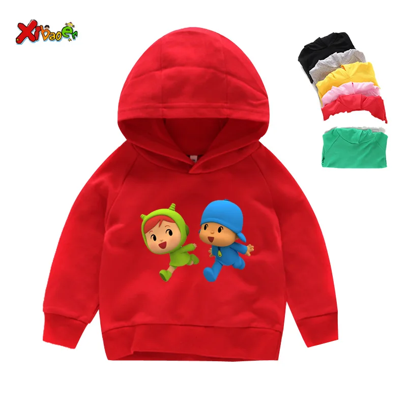 Pocoyo/Детские толстовки с капюшоном для мальчиков; милый свитер для девочек; детский топ с рисунком; пуловер с длинными рукавами; Весенний детский спортивный костюм