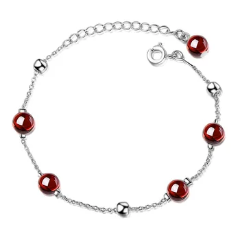 

100% 925 Sterling Silver Fashion Garnet Stone Female Bracelets Wholesale Jewelry Women Short Choker Charms Chains Girls Gift