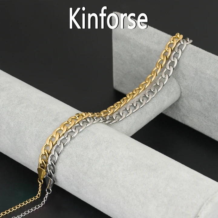 Kinforse кубинские звенья цепи ножные браслеты из нержавеющей стали браслет золотого цвета модные женские и мужские ювелирные изделия аксессуары ANJY001404