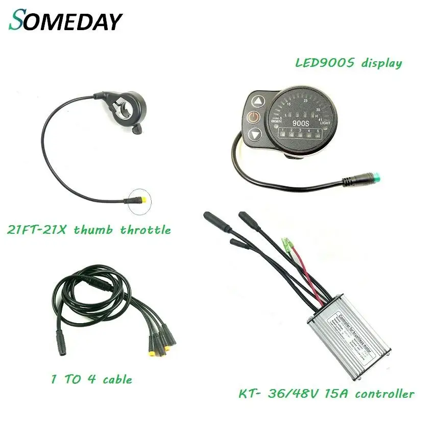 

KT 36v 48v 15A controller with KT LED/LCD display FT-21X thumb throttle 1to 4 cable