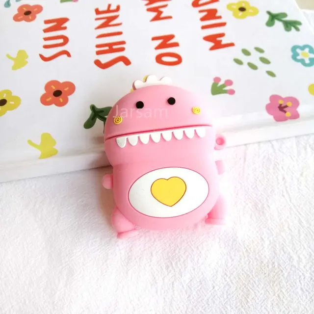 Creativity Cartoon funny cute silicone Case For Airpods 2 1 cover For Air pods 1 2 Case Wireless charging soft Cover Box PinkLittledinosaur