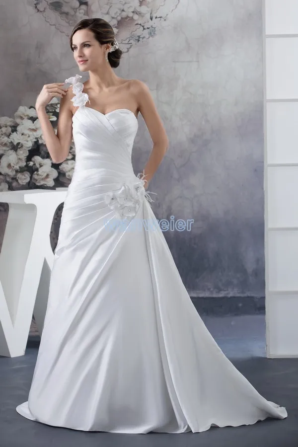 

free shipping 2016 new handmade flowers victoria dress custom size/color bridal gown one shoulder plus size white wedding dress
