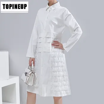 

Spring Autumn Full Sleeve New fashion Style White Dress Solid Color Temperament Lapel Office Ladies Dresses Commute Popular