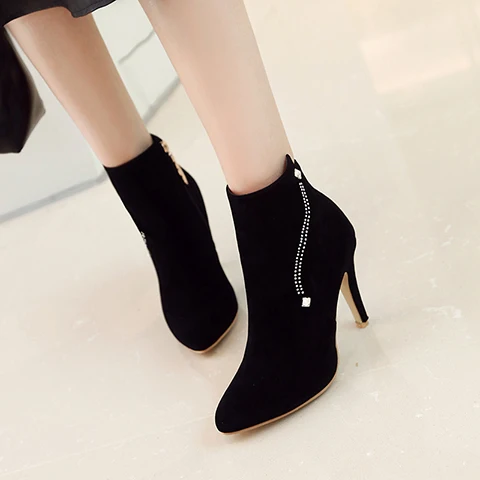 

Big Size 9 10 17 boots women shoes ankle boots for women ladies boots shoes woman winter Solid colour fine heel side zipper