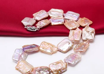 

free shipping 16.5x25-17x25mm Light Lavender Baroque Pearl Necklace natural Luxury Ms. girl Wedding Jewelry