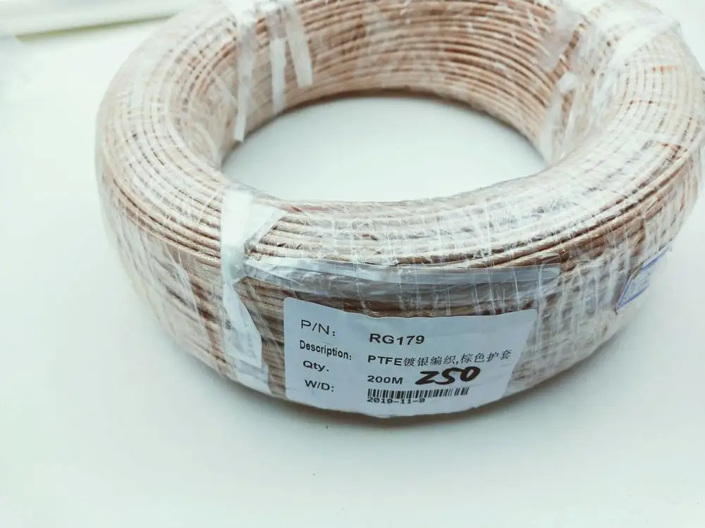 1 Reel 100M/200M  RG179 cable 75 ohm 250 ℃ Silver Plated PTFE Coax Digital Audio or Video