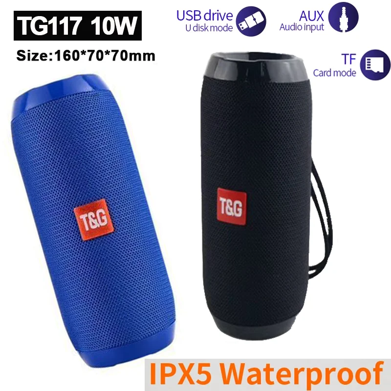 Altavoz estéreo Portátil con Bluetooth, columna de graves inalámbrica e impermeable para uso en exteriores, con subwoofer, compatible con AUX, TF