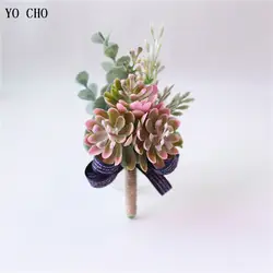 YO CHO Red Palstic Succulent корсаж Искусственный завод свадебная бутоньерка жениха ручной корсаж на запястье для выпускного вечера вечерние