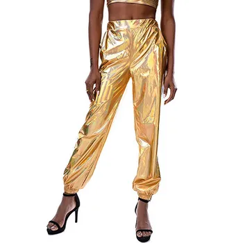 

2020 Summer Creative Womens Reflective Pants Fashion High Waist Metallic Shiny Jogger Holographic Color Streetwear Sport Pant