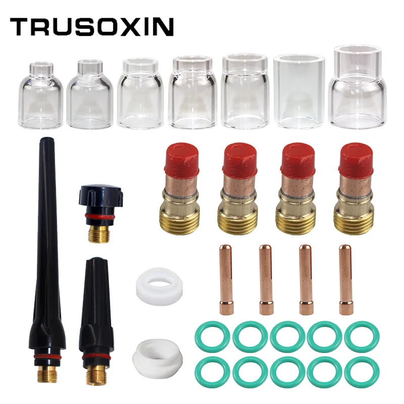 30Pcs Tig Torcia Per Saldatura Accessori Stubby Gas Lens 4 # ~ 12 # Pyrex Kit Tazza Di Vetro Per Wp-17/18/26 Torcia Saldatura E Saldatura Forniture