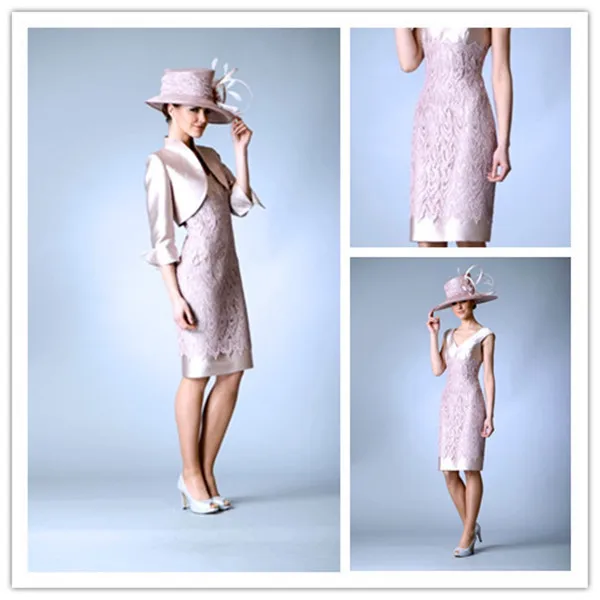 

Elegant Silver Pink 2016 Knee Length Mother Of The Bride Dresses Custom Made Plus Size Dress Evening Winter Dress