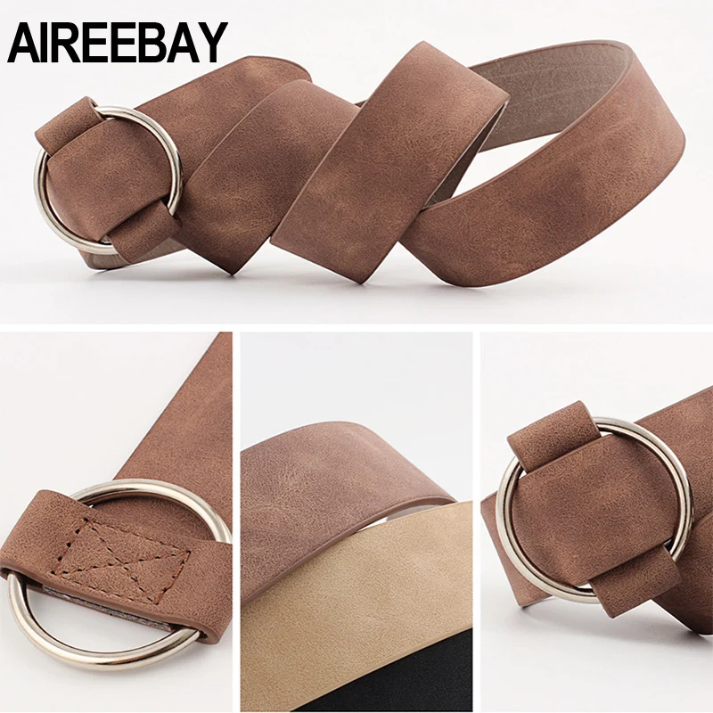 AIREEBAY Женские повседневные ремни с круглой пряжкой, широкие ремни для женщин, розовый джинсовый ремень для женщин, дамские ремни из искусственной замши