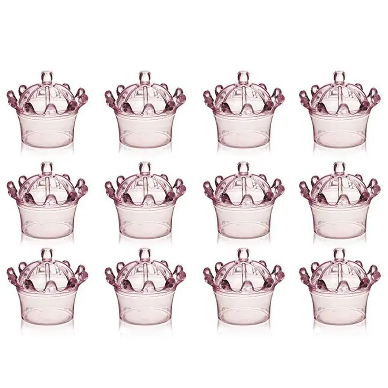 Pink 12 PCS Candy Boxes, Plastic Mini Dome with Crown Design Party Decoration Clear Plastic Crown Fillable Party Favor Box for Candie - Цвет: Pink