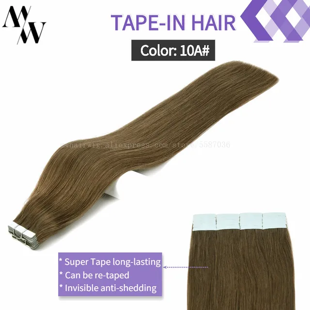 MW Double Drawn Remy Tape In Human Hair Extensions 100% Real Skin Weft Adhesive Glue On Seamless Natural Hair 16/20/24 Inches 10A