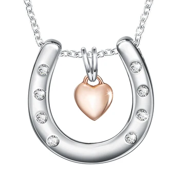 

StrollGirl New 100% 925 sterling silver U shape CZ pendant rose gold color heart chains Necklaces for women fashion Jewelry gift