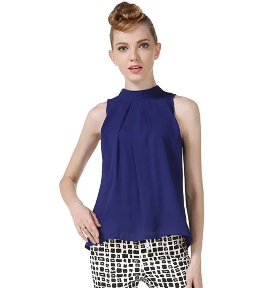 Шифоновая Блузка без рукавов 2020 женские топы бренда размера плюс повседневные