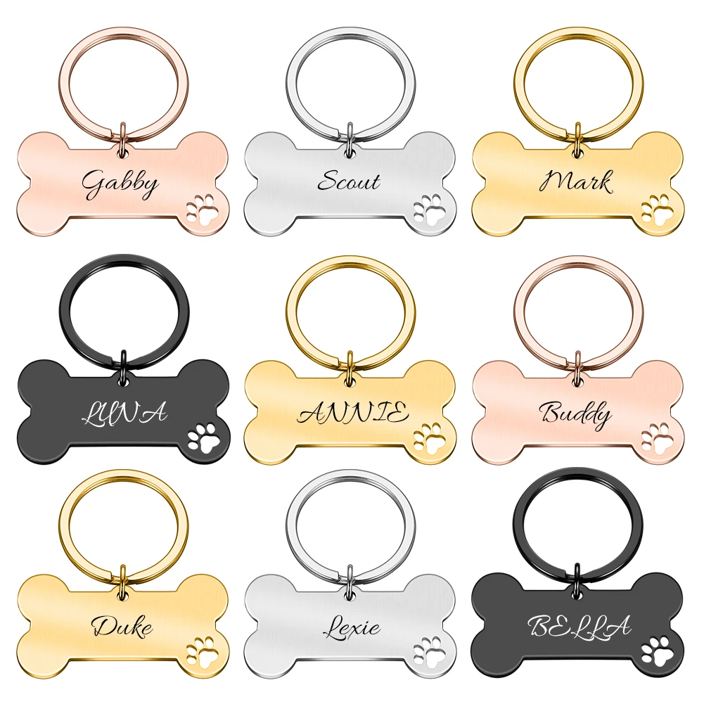 

Personalized Pet ID Tag Keychain Engraved Pet ID Name for Cat Puppy Dog Collar Tag Pendant Keyring Bone Pet Accessories