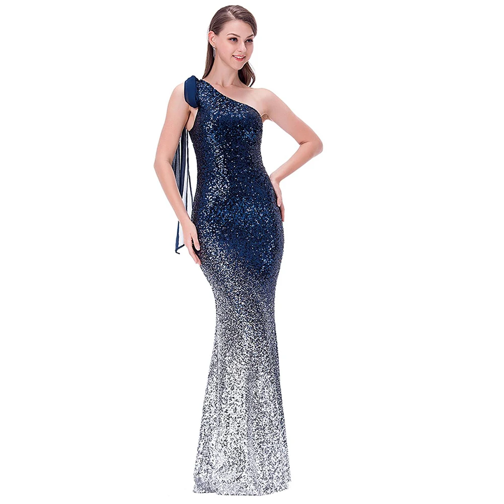 Gradient Evening Dresses With One Shoulder Lace Up Formal Vestido Longo Prom Party Dresses Evening Gowns For Women
