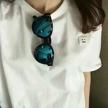 

2020 Summer Smiling Face Embroidered Cotton T-shirt Square Round Neck Short Sleeve Parents Children's Men and Women T-shirt A3