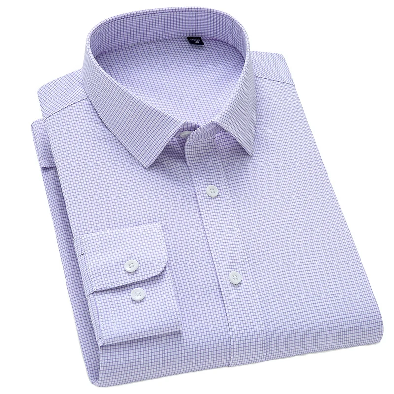 Aoliwen Brand 2020 new long-sleeved plaid men shirt plaid loose breathable casual autumn soft men shirt Purple Long Sleeve Shirt