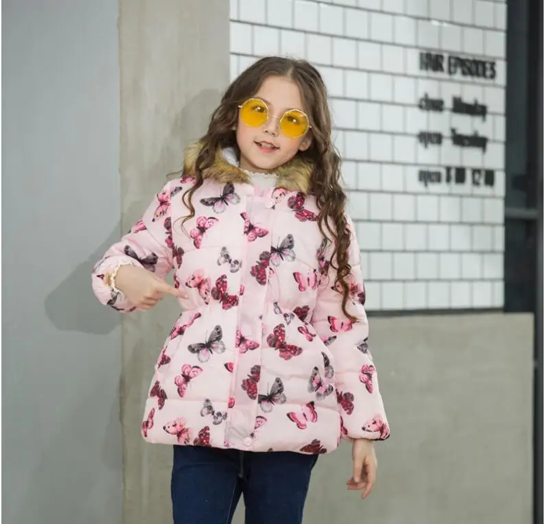 Winter Girl Coat Warm Baby Down Jacket Kids Fashion Printed Cotton Outerwear Children's Christmas Costume Dress For 3-10 Y Girls
